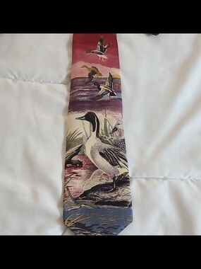 Ducks Unlimited Men's Silk Tie Multicolor Duck Animal Print Logo Accent